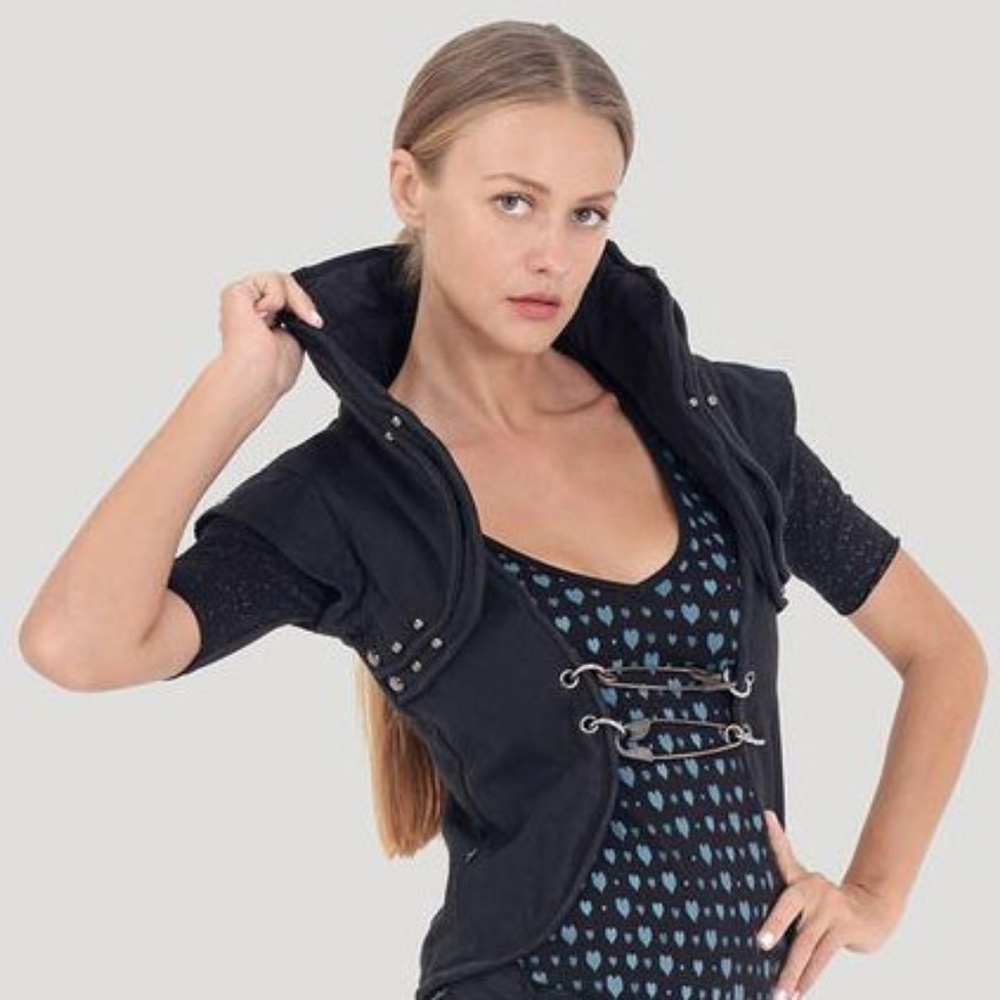 PSYLO ETHNO PUNK Black Vest w/Stand-up Collar